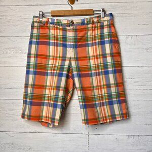 Lauren Ralph Lauren Shorts Womens Size 12 Colorful Plaid Bermuda Cotton Blend